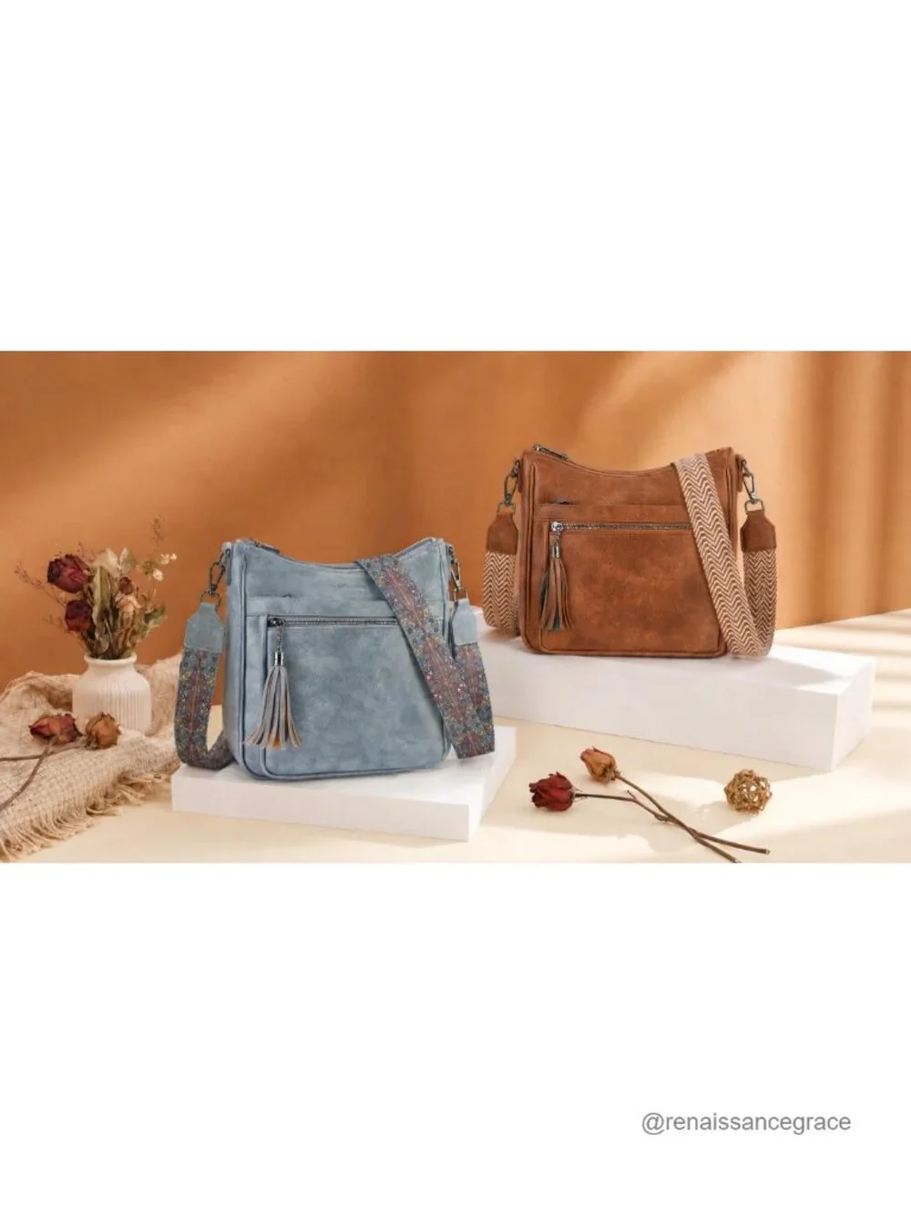 Women's Vegan Leather Hobo Crossbody Bag with Tassel